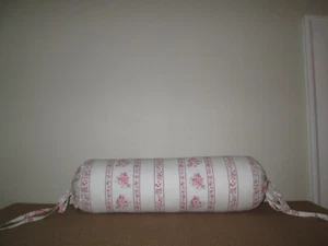 Retired SIMPLY SHABBY CHIC Rose 23" Bolster Pillow Roll White Pink Floral Cotton - Picture 1 of 4
