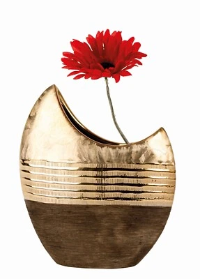 Moderne Deko Vase Blumenvase aus Keramik gold/braun Höhe 23 cm - Bild 1 von 4