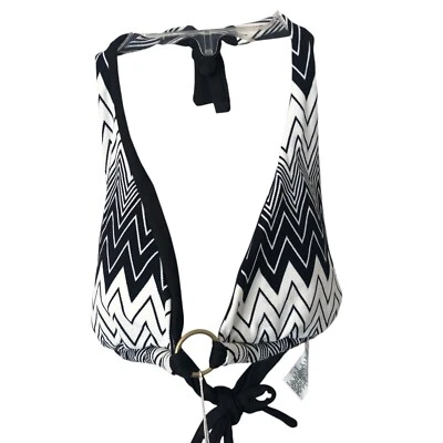 Top de natación de bikini Vitamin A blanco y negro Chevron con cuello atado talla grande para mujer nuevo con etiquetas Foto 1 de 4