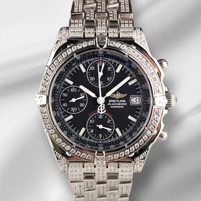 Breitling 40mm Blackbird Chronograph 5ct Ghiacciato Quadrante Nero Uomo Orologio - Immagine 1 di 4