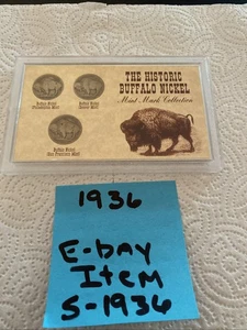 1936 Historic Buffalo Nickel Mint Mark Collection 3 Coins (S,D,P) in Holder. - Picture 1 of 5