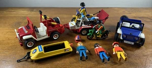 Vintage 1988 Playmobile 3143 Roadstar Jeep Trailer With Bikes Figures And More - Picture 1 of 14