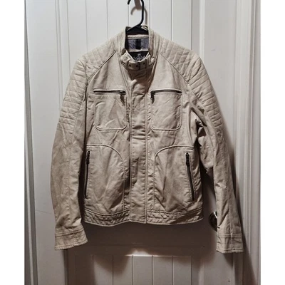 Chaqueta de motociclista Express de cuero sintético beige para hombre talla S Foto 1 de 4