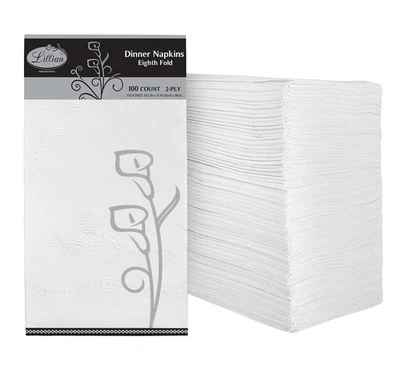 Premium White Napkins 1/8 Fold Dinner Napkin Disposable 2-Ply White Party Nap... - Image 1 of 4