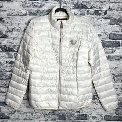 True Religion Women’s Slim Puffer Jacket Size L Cream / Off-White Full Zip - Image 1 of 4