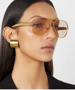 Bottega Veneta Sardine Sunglasses in Gold & Brown - Picture 1 of 10