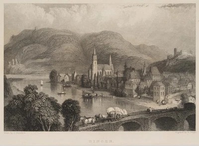 FLOYD (19.Jhd) nach STANFIELD (*1793), Bingen, um 1869, Sst. Biedermeier Landsch - Bild 1 von 4