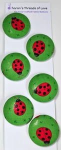 Hand-Crafted Lady Bug Fabric Buttons Set of 6 -1.5" Diameter - Picture 1 of 2