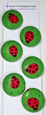 Hand-Crafted Lady Bug Fabric Buttons Set of 6 -1.5" Diameter - Image 1 of 2
