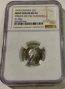 1979 CANADA 25 cents wrong planchet error NGC GRADED MS66 2.10 gm no Tariffs - Picture 1 of 2