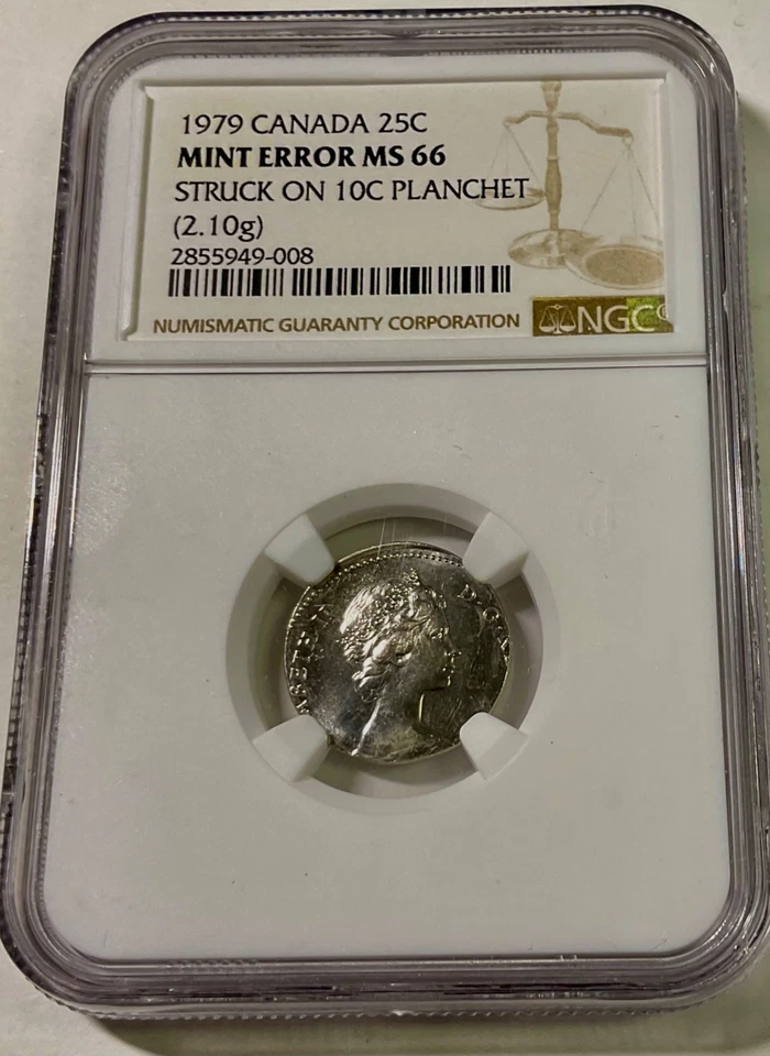 1979 CANADA 25 cents wrong planchet error NGC GRADED MS66 2.10 gm no Tariffs - Image 1 of 2