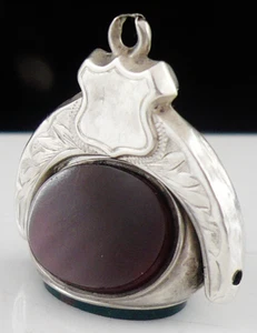 Pocket Watch Spinning Fob, Sterling Silver 3 Panel, Hallmarked Birmingham 1902 - Picture 1 of 12