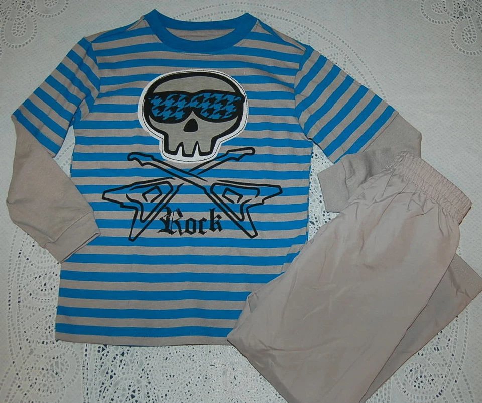 Camisa masculina cinza água listra caveira rock guitarras calças cintura elástica 4 - Imagem 1 de 1