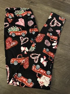 Boutique Leggings Valentines Day Heart Truck Buttery Soft OS Brand New - Picture 1 of 2