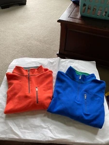 KIDS LL BEAN 10/12 1/4 ZIP FLEECE SWEAT SHIRT 1 ORANGE AND 1 BLUE LONG SLEEVE - Picture 1 of 5