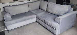 Grey Velvet Corner Sofa Ferguson Settee 4/5 Seater Left/Right Hand 3 Cushions 