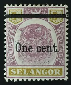 Malaya 1900 Selangor Tiger 1c opt 5c MH SG#66a M1842 - Picture 1 of 3