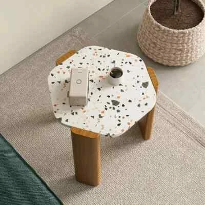 White Terrazzo Center Table, Terrazzo Coffee Table, Terrazzo Living Room Table, - Image 1 of 4
