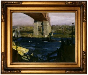 Bellows The Bridge, Blackwells Island 1909 Wood Framed Canvas Print Repro 11x14 - Picture 1 of 31