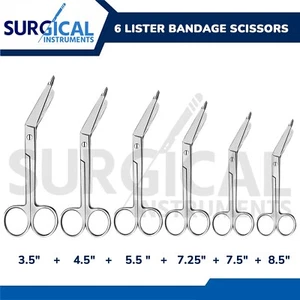 6 Pcs Lister Bandage Scissors 3.5"+4.5"+5.5"+7.25"+7.5"+8.5" Surgical German Gr - Picture 1 of 10