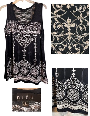 Camiseta sin mangas de encaje bruja negra azul talla grande pedrería gótica Whimsycore Foto 1 de 4