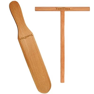 Wooden Crepe Spreader and Spatula Turner Set Natural Pan Maker Tool - Picture 1 of 7