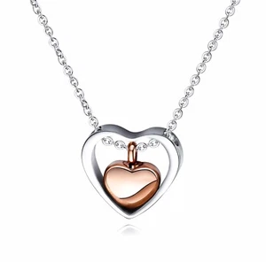 Urn Pendant Necklace For Ashes Double Heart ♨️🇦🇺 Rose Gold Or Silver. - Picture 1 of 7