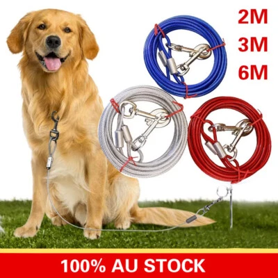 2M 3M 6M Pet Dog Leash Traction Rope Lead Steel Wire Rope Double Hook JJ - image 1 of 4