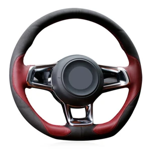 Black Wine Red Leather Car Steering Wheel Cover for Volkswagen Golf 7 GTI Golf R - Picture 1 of 8