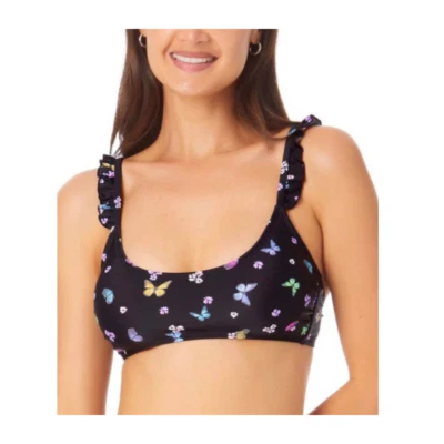New California Waves Womans Small Butterfly Bralette Bikini Top Black Swim NWT - Image 1 of 4