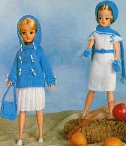 BARBIE Doll Knitting Patterns 4 Ply copy Duffel Coat Dress hat skirt - Picture 1 of 2