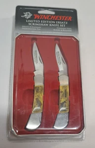 WINCHESTER 2009 2 PC LIMITED EDITION ERSATZ SCRIMSHAW KNIFE SET 33-000261 - Picture 1 of 7
