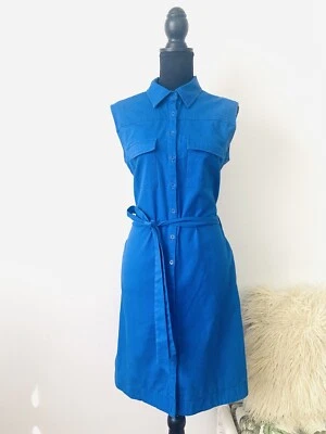 Vestido Camisa Laura Ashley Talla 10 Con Botones Con Bolsillos Cintura Corbata Azul Denim Foto 1 de 4