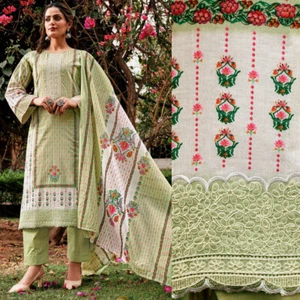 LT GREEN PRINTED COTTON INDIAN PAKISTANI READYMADE SALWAR KAMEEZ SUIT LADIES DEN - Picture 1 of 3