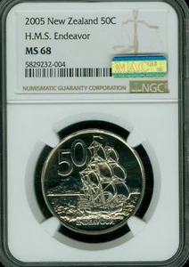 2005 NEW ZEALAND 50 CENTS NGC MS68 2ND FINEST MAC SPOTLESS 3,000 MINTED * - Picture 1 of 4
