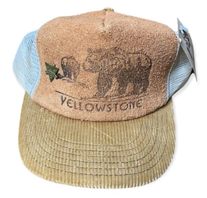 Vintage Yellowstone National Park Leather 5 Panel Snapback Hat Bear New w/Tag - Picture 1 of 6