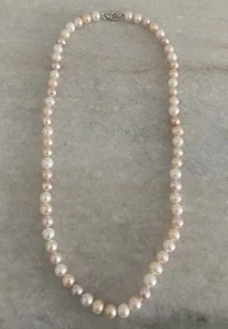 Gorgeous Sterling Silver 925 Creamy Knotted Freshwater Pearl Necklace 18.25” - Picture 1 of 4