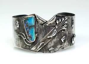 RARO - 900 plata - pulsera de diseño vintage - ópalo negro - hecho a mano - Imagen 1 de 16