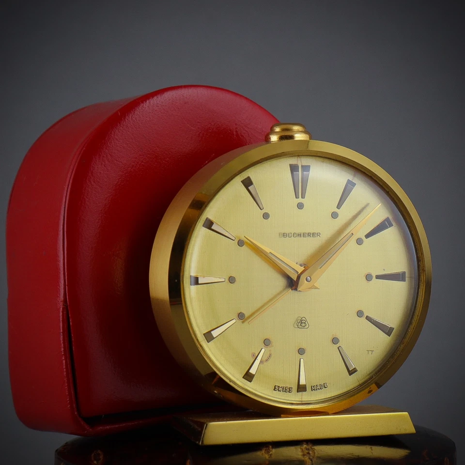 ⏰ 1950'S SWISS BUCHERER BY IMHOF MINIATURE TRAVEL ALARM DESK CLOCK CAL. 249 15J - Image 1 of 4