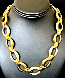 Italien Gold über Sterling Silber / 925 zwei Texturen große Glieder Kette Halskette - Bild 1 von 10