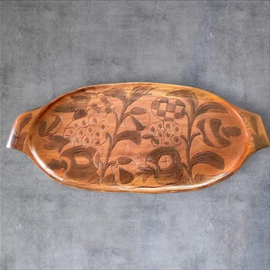 Hand Carved Wooden Serving Tray Double Handle 2-Tone Brown Haitian Folk Art - Picture 1 of 14