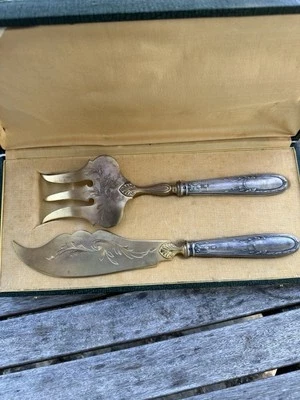 Couvert service à poisson argent Massif minerve art nouveau - Photo 1/4