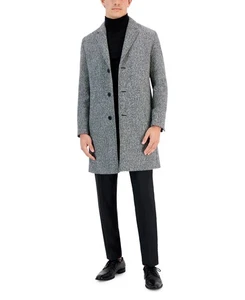 Hugo Boss Men's Migor Slim-Fit Melange Wool Overcoat Coat 42 R Grey Charcoal - Picture 1 of 1