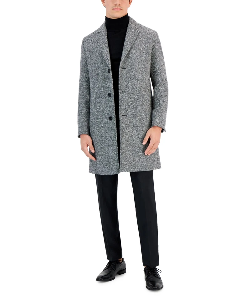 Hugo Boss Men's Migor Slim-Fit Melange Wool Overcoat Coat 42 R Grey Charcoal - Image 1 of 1