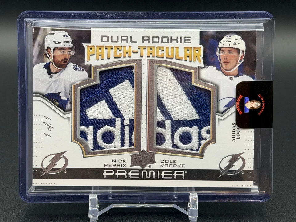 2022-23 UD Premier 1/1 Dual Rookie Patch-Tacular Nick Perbix Cole Koepke Adidas - Image 1 of 2