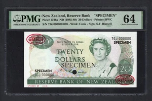 New Zealand 20 Dollars ND(1985-89) P173bs "Specimen N.008" Uncirculated Grade 64 - Picture 1 of 2