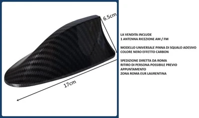 ANTENNA ADESIVA AUTO PINNA SQUALO TETTO NERO CARBON AUTORADIO RADIO FM AM - Immagine 1 di 4