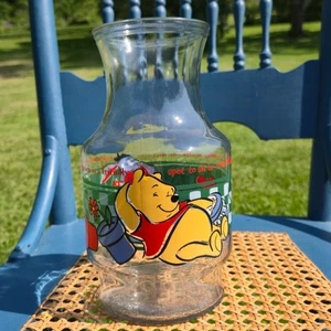 Vintage Winnie the Pooh Vase Anchor Hocking Disney Glass Juice Carafe Eeyore - Picture 1 of 10
