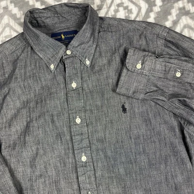 Ralph Lauren Shirt Mens Large Gray Long Sleeve Button Classic Pony Chambray - Image 1 of 4