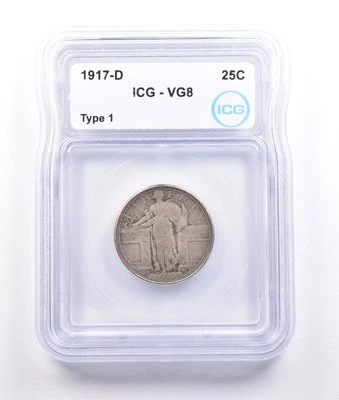 1917-D Standing Liberty Quarter Type 1 VG8 ICG *6915 - Image 1 of 3